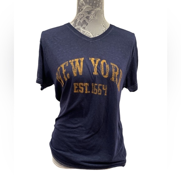 Torkia Apparel Tops - Torkia Apparel New York T-Shirt | Navy Blue Sheer Short Sleeve  | Size Small